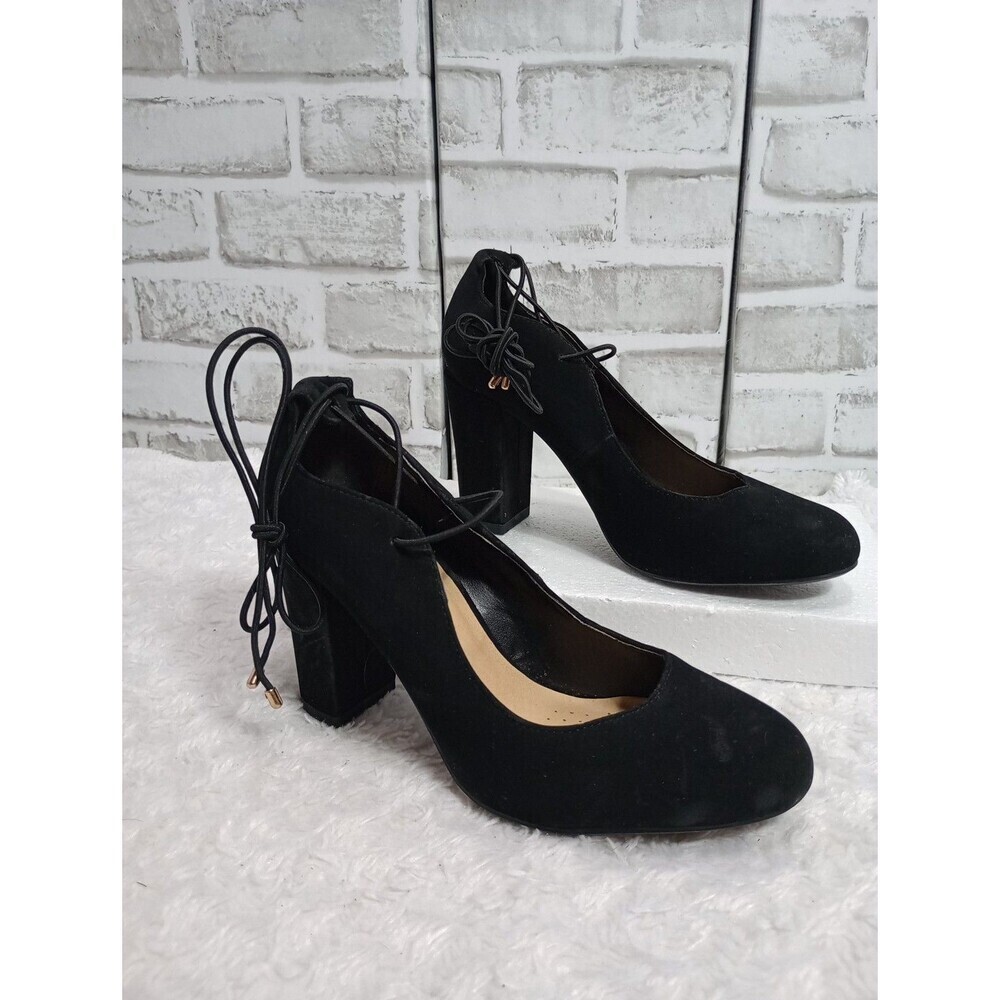 City Classified Annelise Womens Size 7.5 Black Suede Formal Dress Pumps Shoes
